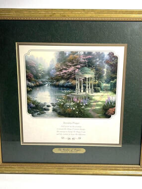 Thomas Kinkade The Garden of Prayer Framed with Serenity Prayer, COA, Sz 14"x14"